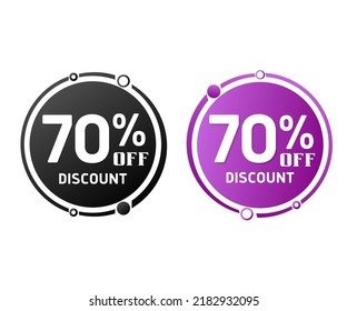70% off, circle discount tag icon collection. Set of Black and purple sale labels. vector illustration