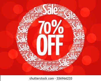 70% OFF circle stamp word cloud, business concept