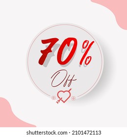 70 % Off Circular Illustrated Price Tag with decorative cupid heart and arrow, hearts and types in red and romantic style