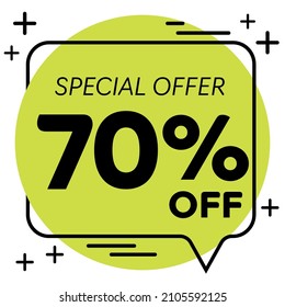 70% off - Colorful speech bubble with discount tag and special offer