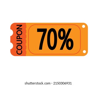 70% Off Coupon Vector. Orange Perforated Coupon Template On White Background For Stores