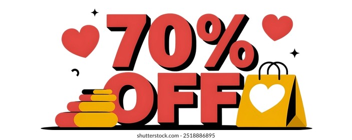 70% OFF creative banner,minimalistic flat vector illustration,,plain background