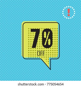 70% off Discount Lettering in Trendy Square Raster Speech Bubble Shopping Sale Concept - Black and Yellow Elements on Blue Dots Wallpaper Background - Vector Flat Graphic Design