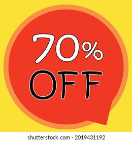 70% OFF. Discount on offer price. Red, yellow and orange special offer sale tag. Vector illustration. Discount percentage.