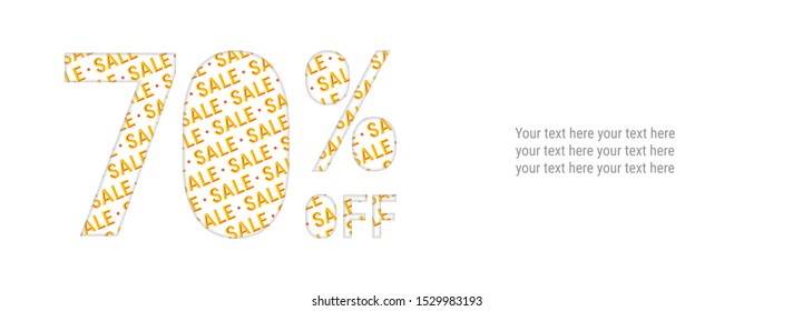 70% off discount promotion sale. White poster, banner, ads. Paper cut with sale pattern. For your unique selling poster, banner promotion offer percent discount ads - Powered by Shutterstock - Get 15% off with code: PIKWIZARD15