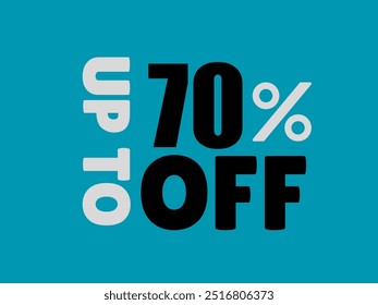 70% off discount sale fund. in blue background with white and black font words. 70% discount on 3D. with percentage sign. Promotion template design.