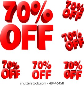 70% off Discount sale sign. 3D vector illustration. AI8 compatible.