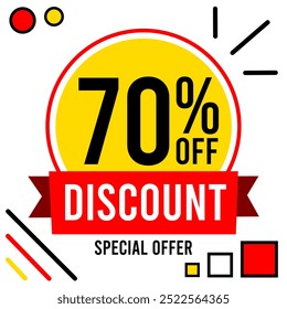 70% off discount 70 % off special offer seventy percent off discount 70%off Promotions with black and white numbers yellow ball circle and red drawings.eps