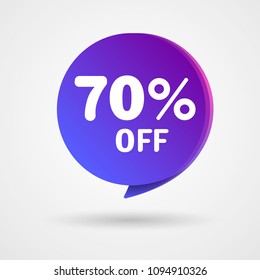 70% OFF Discount Sticker. Sale blue and purple Tag Isolated Vector Illustration. Discount Offer Price Label, Vector Price Discount Symbol.