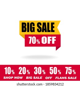 70% OFF Discount Sticker. Sale Red Tag Isolated Vector Illustration. Discount Offer Price Label, Vector Price Discount Symbol. additional elements discount 10, 20, 30, 50, 75 percent.