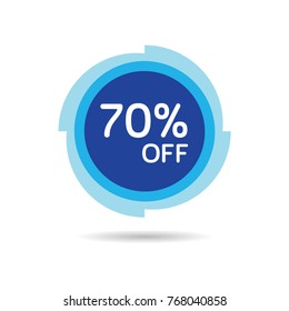 70% OFF Discount Sticker. Sale Blue Tag Isolated Vector Illustration. Discount Offer Price Label, Vector Price Discount Symbol.