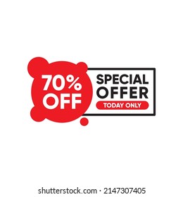 70% de descuento pegatina, oferta especial venta etiqueta roja aislada ilustración vectorial. Etiqueta de precio de oferta de descuento, símbolo de campaña publicitaria en venta al por menor, marketing promocional de venta y oferta en día de compras