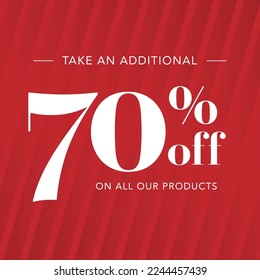 70% Off Discount Vector Offer in Red background with white text