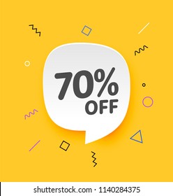 70% off, Flat sales Vector badges for Labels, , Stickers, Banners, Tags, Web Stickers, New offer. Discount badge in yellow background