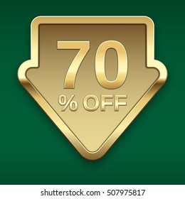 70% off golden badge, vector.