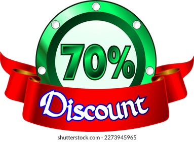 70% off, green disk and red ribbon, vector illustration for wholesale and retail, illustrative art, beautiful illustration, vector. God is good!