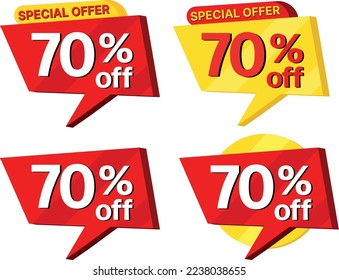 70% off. label set of different styles of special offer sale.
