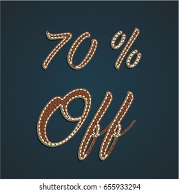 '70% Off' leather sign, vector illustration
