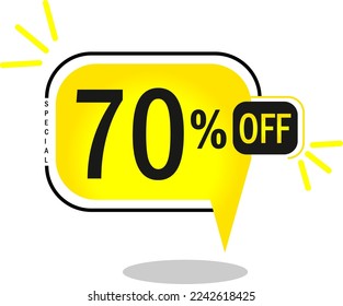 70% off limited special offer. 70% Discount Banner with seventy percent discount in a yellow round sided balloon
