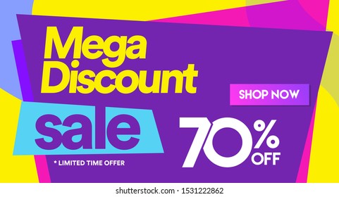 70 Off Mega discount, Sales Vector badges for Labels, Stickers, Banners, Tags, Web Stickers, New offer. Discount origami sign banner