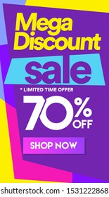 70 Off Mega discount, Sales Vector badges for Labels, Stickers, Banners, Tags, Web Stickers, New offer. Discount origami sign banner