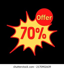 70% off (offer) with red and yellow online discount explosion speech bubble, bubble	