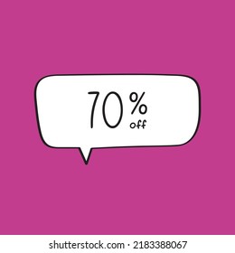 70% off. 70 percent Discount. Pink banner with floating balloon for offers and promotions.