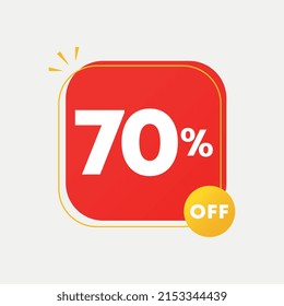 70% off the price. Vector illustration with special offer for sales. Ad with red tag for advertising campaign. Marketing for retail, stores.