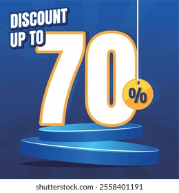70% Off Promotion On Blue Discount Stage Design with Spotlight Effect
