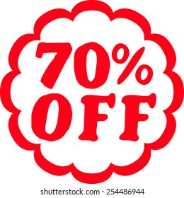 70% off red sticker on white background