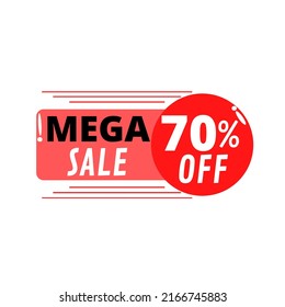 70% de descuento. Etiqueta de oferta roja y blanca para reducción y caída de precios en fondo blanco. Vector de ilustración 