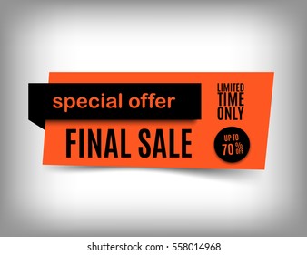 70% Off sale banner design. Trendy orange discount poster. Orange Special offer tag. Vector illustration, eps 10.