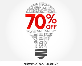 70% OFF SALE bulb word cloud, business concept background