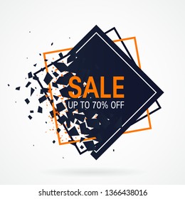 Up to 70 off sale design with rhombus explosion. Vector template for banners, posters, flyers