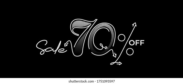 70% OFF Sale Discount Banner. Discount offer price tag.  Vector Modern Sticker Illustration.