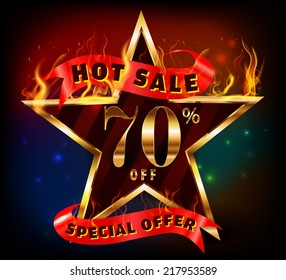 70% off, 70 sale discount hot sale with special offer and fire effect- vector EPS10