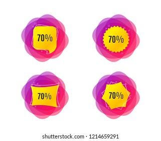 70% off Sale. Discount offer price sign. Special offer symbol. Geometric gradient sale shapes. Creative discount banners. Template for design. Vector