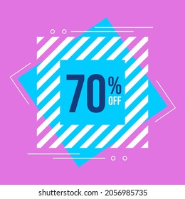 70% fuera de venta. Precio de descuento. Anuncio de oferta especial con descuento. Banner conceptual en lila, azul claro, azul oscuro y blanco para promociones y ofertas con un 70% de descuento..eps