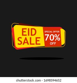 70% OFF Sale Promo Banner Special Offer Sticker. Eid Sale Campaign Yellow and Red Price Tag.