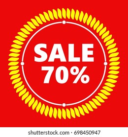 70% off sale promotion flat badge vector graphic. sale 70% off vector poster, banner, price tag, label, card design. Sale tag, label ticket, label, stamp, sticker 70% OFF red web vector illustration