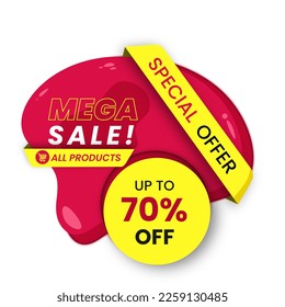 70% off sales banner. Floating pink button for promotions and offers in supermarkets, stores, malls and others.
