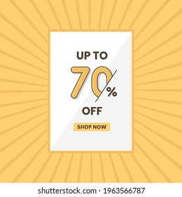 Up to 70% off sales offer. Promotional sales banner up to 70% discount offer