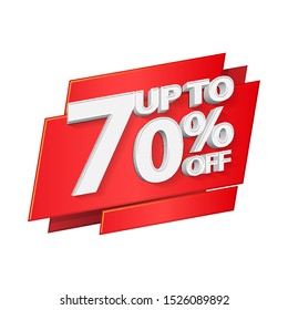 Up To 70% Off Special Offer 3D Red Digits Banner, Template Seventy Percent. Sale, Discount. Grayscale, Gray, Glossy Numbers. Illustration Isolated On White Background. Ready For Your Design. 