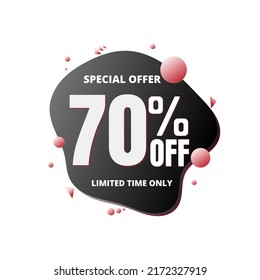 70% off, special offer, limited time only. 3D blue and green bubble design. Super discount online coupon. vector illustration