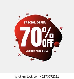 70% off, special offer, limited time ONLY. 3D Dark red and light red bubble design. Super discount online coupon. vector illustration, Seventy 