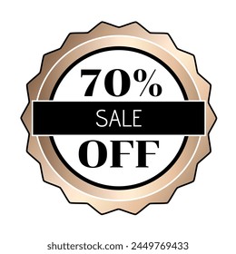 70% off stamp with the colors white, gold and black.