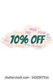 70% Off word cloud. Wordcloud made with text only.