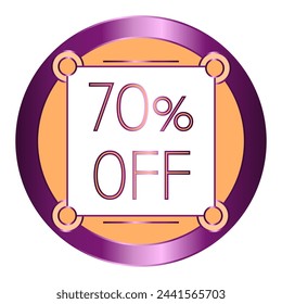 70% off written on a note attached to an orange and purple metallic disc.