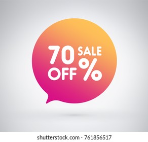 70% offer label sticker, sale discount price tag. Vector illustration tag, label design with colorful gradient or color transition for your trendy design discount campaign promotion in any occasional.