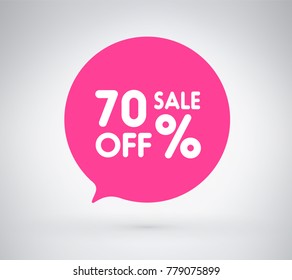 70% offer label sticker, sale discount price tag. Vector illustration tag, label design with stylish pink color for your trendy design discount campaign promotion in several occasional season sale.